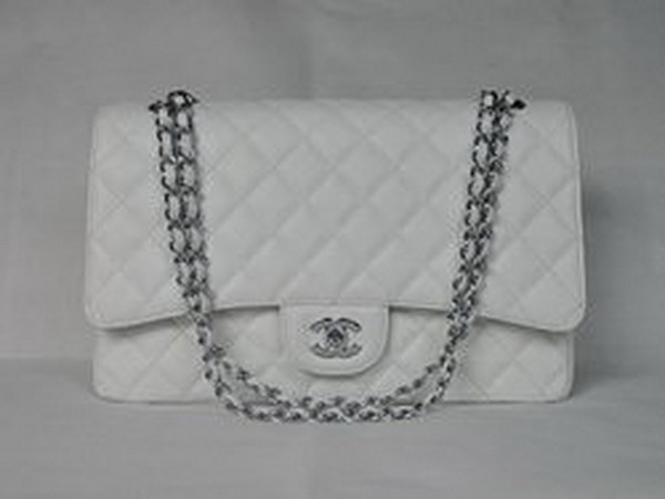 7A Replica Chanel Maxi White Caviar Leather with Silver Hardware Flap Bags